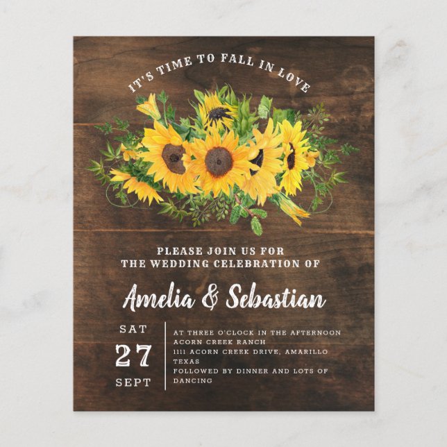 BUDGET Rustic Sunflower Wedding Invitation (Front)