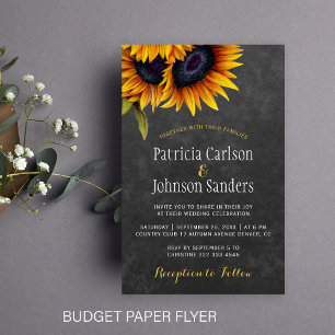 Budget rustic sunflower wedding paper invitation