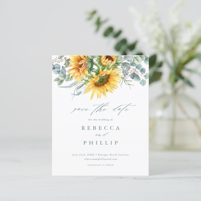 Budget Rustic Sunflower Wedding Save The Date (Standing Front)