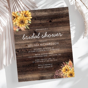 Budget Rustic Sunflower Wood Bridal Shower Invite