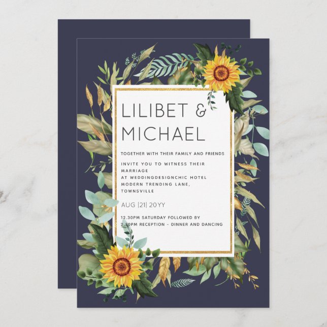 Budget Rustic Sunflowers BOHO Greenery Wedding Inv Invitation (Front/Back)