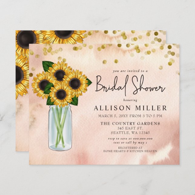 Budget Rustic Sunflowers Bridal Shower Invitation (Front/Back)