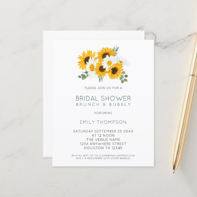 Budget Rustic Sunflowers Bridal Shower Invitation (Front/Back In Situ)