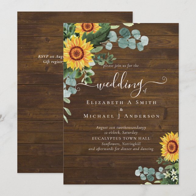 BUDGET Rustic Sunflowers Eucalyptus Leaves Wedding (Front/Back)