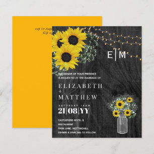 BUDGET Rustic Sunflowers Gypsophila Wedding Invite