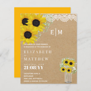 BUDGET Rustic Sunflowers Gypsophila Wedding Invite