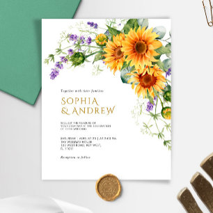 Budget Rustic Sunflowers & Lavender Wedding Invite
