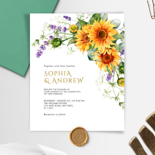 Budget Rustic Sunflowers & Lavender Wedding Invite (Creator Uploaded)