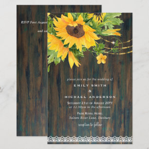 Budget Rustic Sunflowers Lights Lace Wedding Inv
