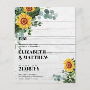 BUDGET Rustic Sunflowers Modern Text Wedding Flyer
