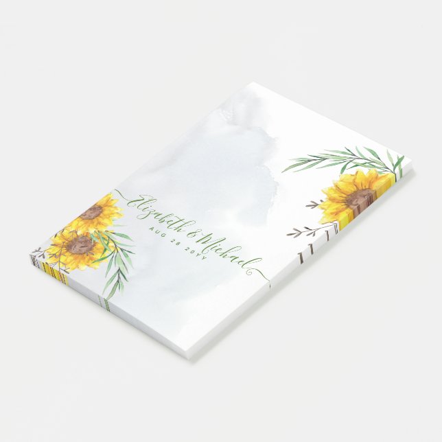 Budget Rustic Sunflowers Olive Green Wedding Post-it Notes (Angled)