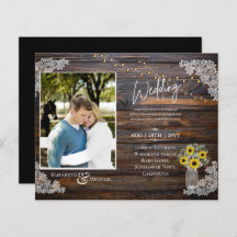 BUDGET Rustic Sunflowers Photo Wedding Invite