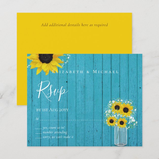 BUDGET Rustic Sunflowers RSVP Wedding (Front/Back)