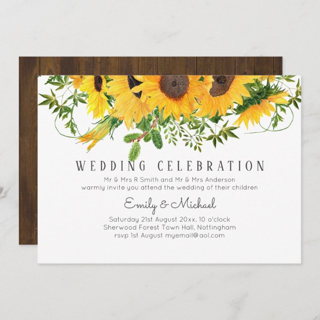 Budget Rustic Sunflowers Southern Wedding Invitation (Front/Back)