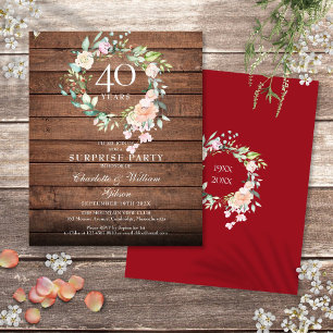 Budget Rustic Surprise 40th Anniversary Invitation