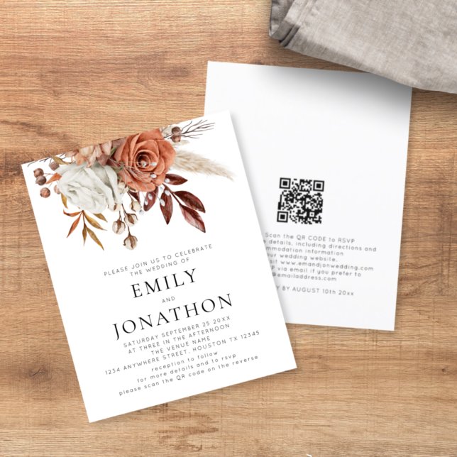 Budget Rustic Terracotta Florals QR Code Wedding (Creator Uploaded)