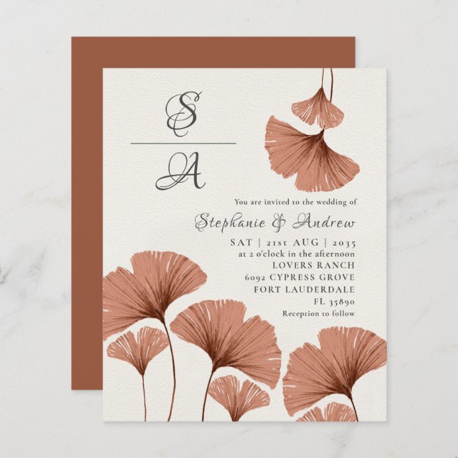 Budget Rustic Terracotta Ginkgo foliage Wedding   (Front/Back)