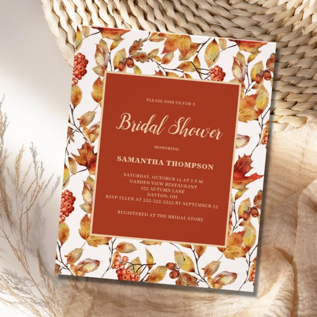 Budget Rustic Terracotta Leaf Bridal Shower  Flyer (Creator Uploaded)