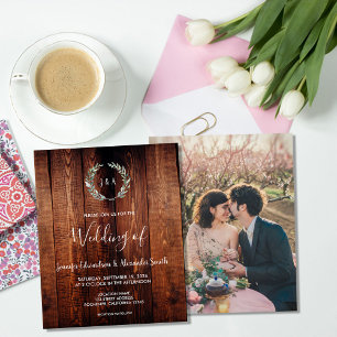 Budget rustic watercolor leaves wedding invitation flyer