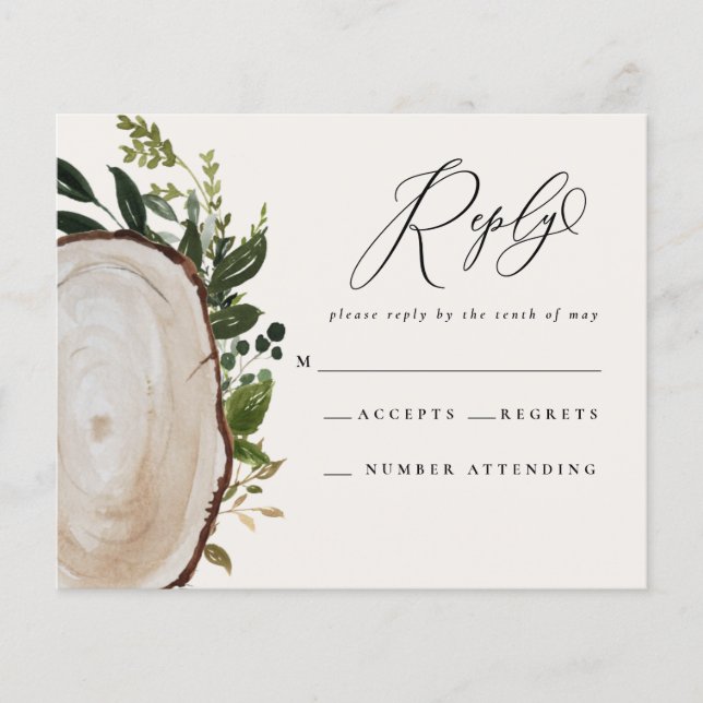 budget Rustic watercolor wedding reply RSVP card (Front)