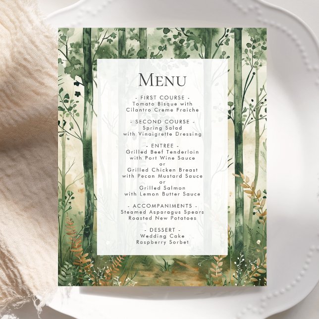 Budget Rustic Watercolor Woodland Wedding Menu (Creator Uploaded)