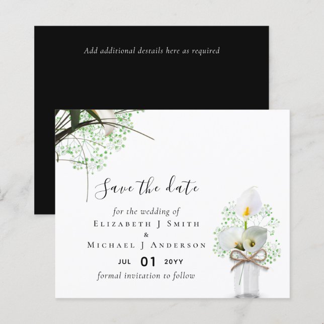 Budget Rustic White Calla Lilies Wedding Save Date (Front/Back)