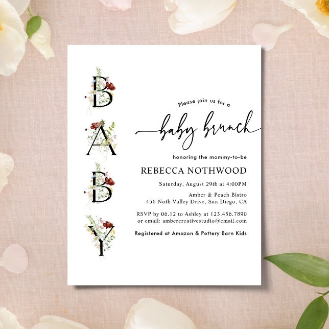 Budget Rustic Wildflowers Baby Brunch Invitation (Creator Uploaded)