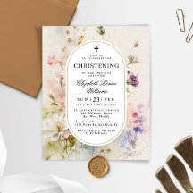 Budget Rustic Wildflowers Christening Invitation