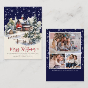 Budget Rustic Winter 3 Photo Merry Christmas Card