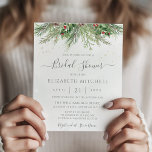 Budget Rustic Winter Greenery Bridal Shower Invite<br><div class="desc">Beautiful affordable bridal shower invitations featuring hand-painted botanical watercolor illustrations of winter greenery,  pine and spruce branches,  cones and holly berries. Perfect choice for winter or Christmas holiday themed weddings.</div>