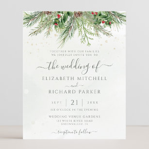 Budget Rustic Winter Greenery Wedding Invitation