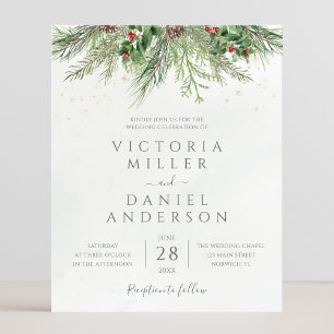 Budget Rustic Winter Greenery Wedding Invitation