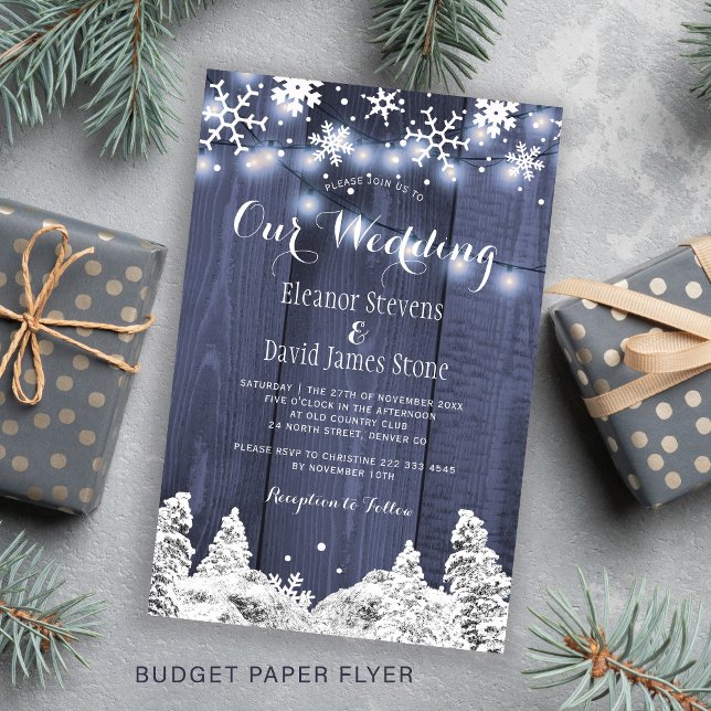 Budget rustic winter snowflakes wedding invitation flyer (Creator Uploaded)