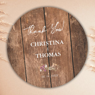 Budget Rustic Wood and Wildflower Country Wedding Classic Round Sticker