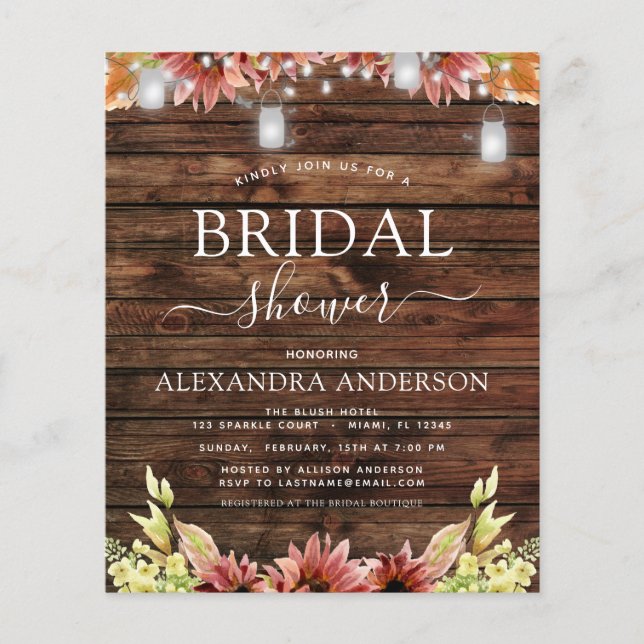 Budget Rustic Wood Autumn Sunflowers Bridal Shower (Front)