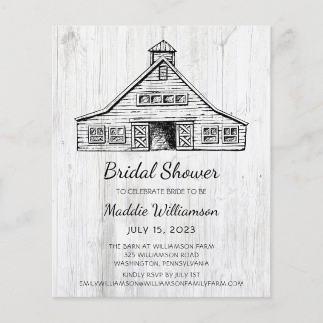 Budget Rustic Wood Barn Bridal Shower Invitation  (Front)