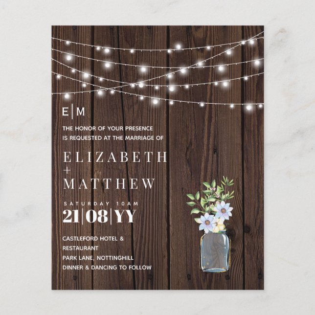Budget Rustic Wood Blue Yellow Wedding Invites (Front)