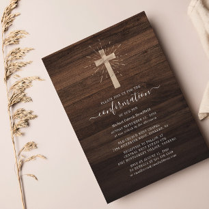 Budget Rustic Wood Cross Confirmation Invitation