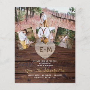 BUDGET Rustic Wood Engraved Heart PHOTO WEDDING Flyer