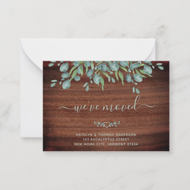 Budget Rustic Wood Eucalyptus Moving Announcement (Front)