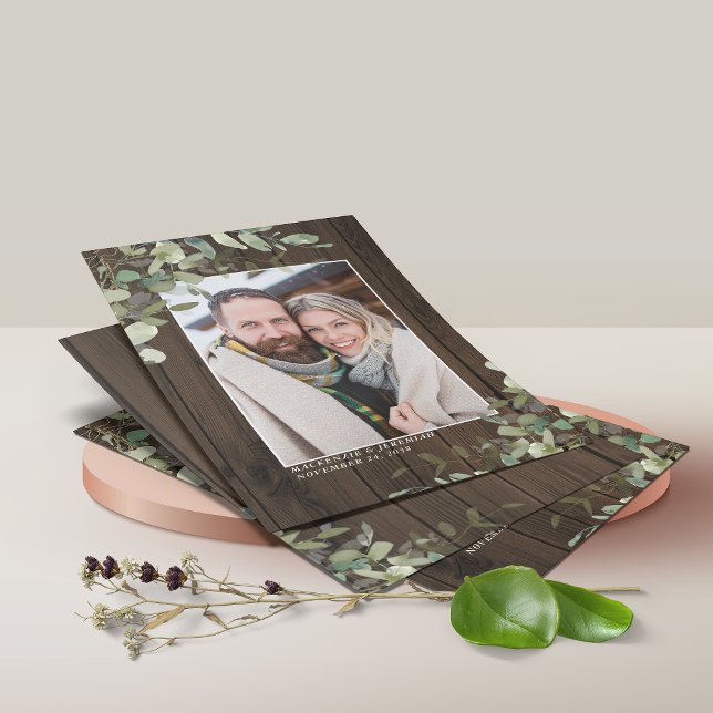 BUDGET Rustic Wood Eucalyptus Photo Save the Date Flyer (Creator Uploaded)