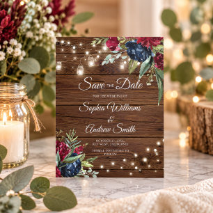 BUDGET Rustic Wood Floral Light Save The Date