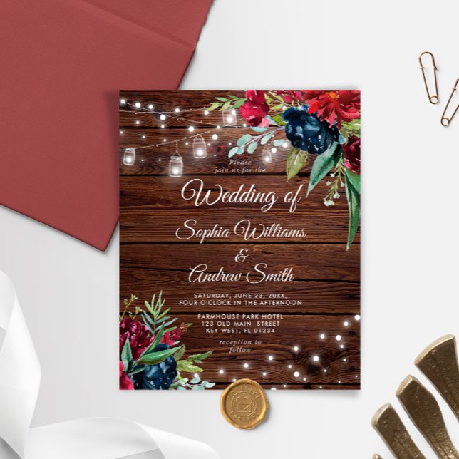 Budget Rustic Wood Floral Light Wedding Invitation (Creator Uploaded)