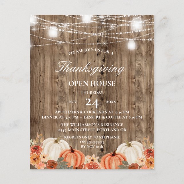 Budget Rustic Wood Floral Thanksgiving Open House  (Front)