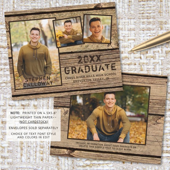 Budget Rustic Wood Graduation 4 Photo Announcement (Creator Uploaded)