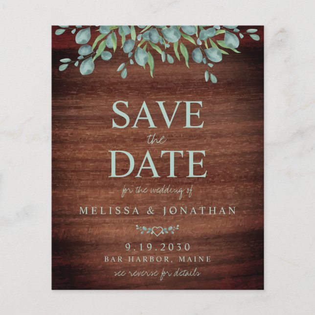 Budget Rustic Wood Greenery QR Code Save The Date (Front)
