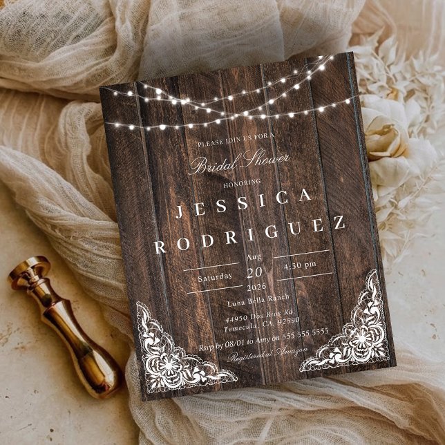 Budget Rustic Wood Lace Bridal Shower Invitation (Budget Rustic Wood Lace Bridal Shower Invitation)