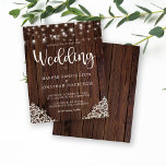 Budget Rustic Wood Lace String Lights Wedding<br><div class="desc">Budget Rustic Wood and String Lights Lace Wedding Invitations featuring a rustic wood background with twinkling strings of lights and vintage style lace in the bottom corners. The word wedding is set off in elegant yet rustic typography, making this the perfect design for your boho or country wedding. Please note...</div>