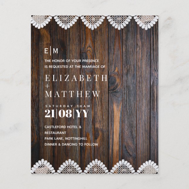 BUDGET Rustic Wood Lace Wedding Invitation (Front)