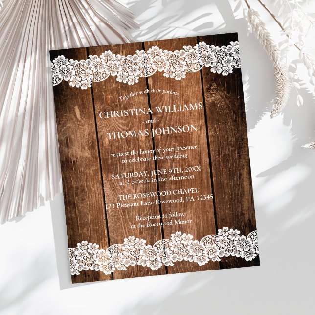 Budget Rustic Wood Lace Wedding Invitation (Creator Uploaded)